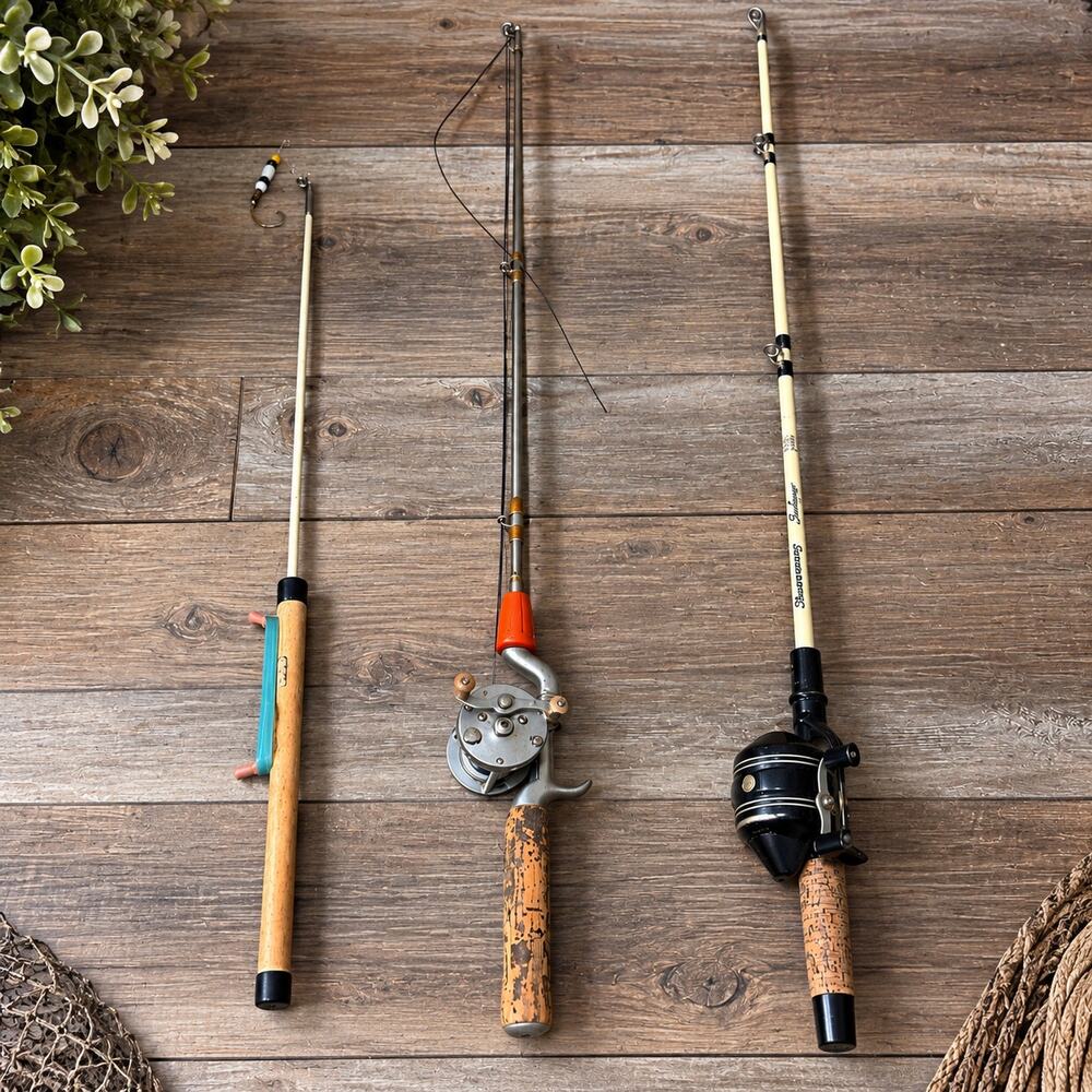 Vintage Fishing Rod Lot w/ Zebco Spincast Reel South Bend No. 550 Reel & Ice Rod